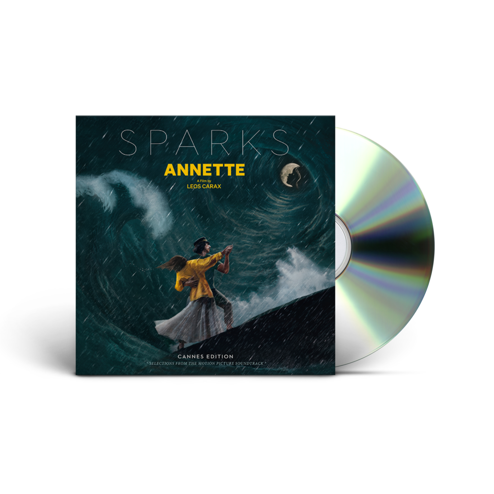 CD album cover for ’Sparks: Annette’ featuring a surreal ocean scene with a figure in a dress playing guitar.