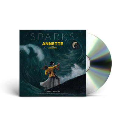 CD album cover for ’Sparks: Annette’ featuring a surreal ocean scene with a figure in a dress playing guitar.