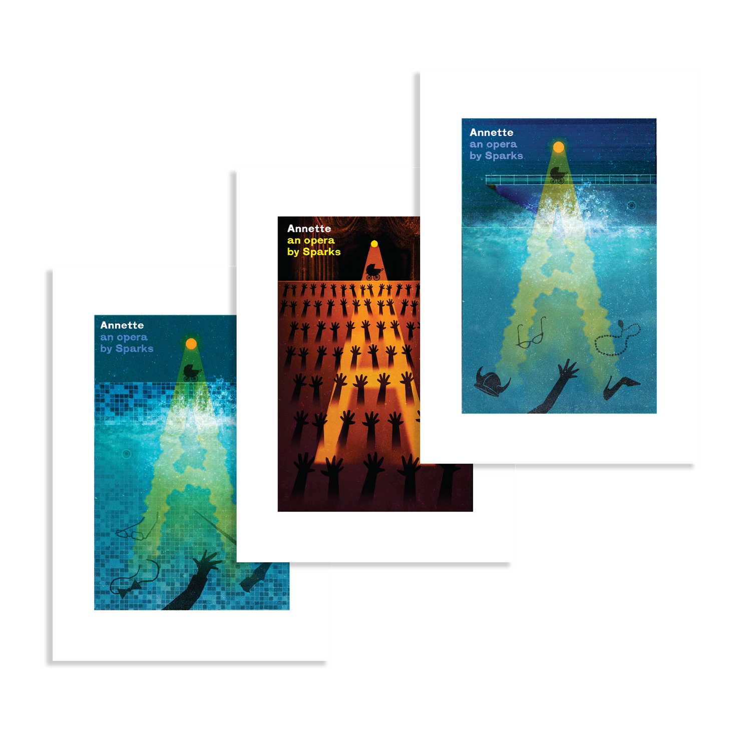 Book covers for ’Ausetta’ by Ivo Andrić, featuring stylized underwater and crowd scenes.